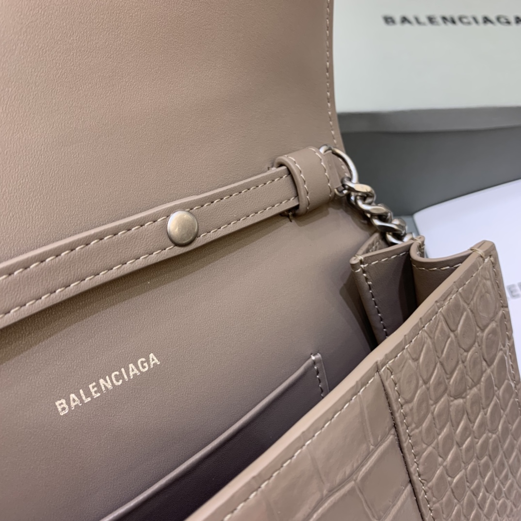 Balenciaga Big Hourglass Wallet With Chain Crocodile Embossed Shoulder Bag Khika